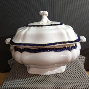 Antique Booths Royal Semi Porcelain Cobalt Blue Tureen Staffordshire England